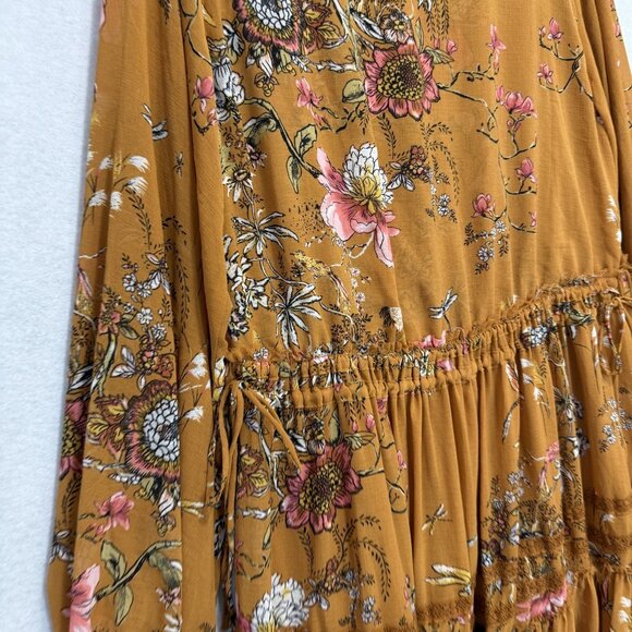 Free People Blouse Womens Large Multicolor Floral Tiered Long Sleeve Tunic Boho - Picture 6 of 10